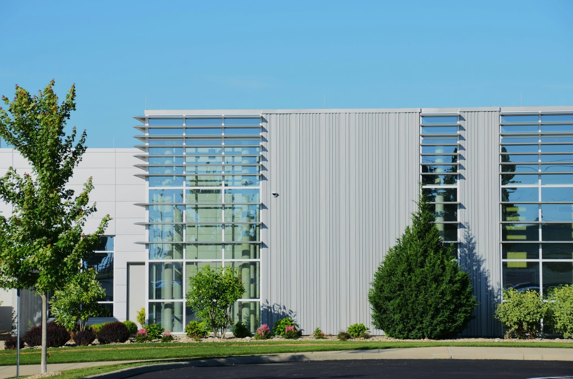 A modern, landscaped low-rise commercial property